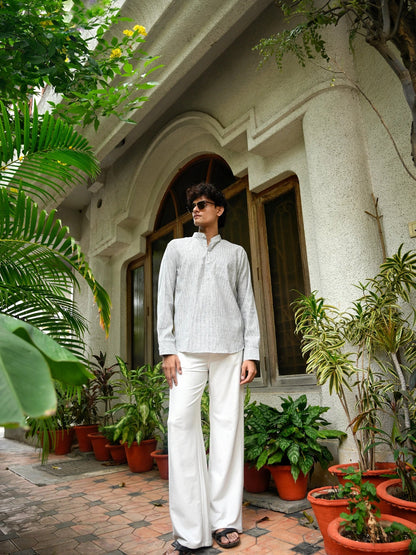 Grey Lining Cotton Yarn Dyed Short Kurta