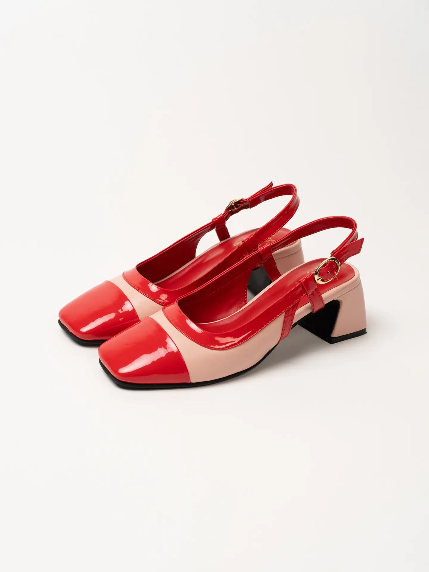 Theater Women Red & Pink Mary Jane Slingback Block Heel Sandals