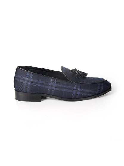 Raro Plaid Fabric Tassel Slip-Ons - Blue
