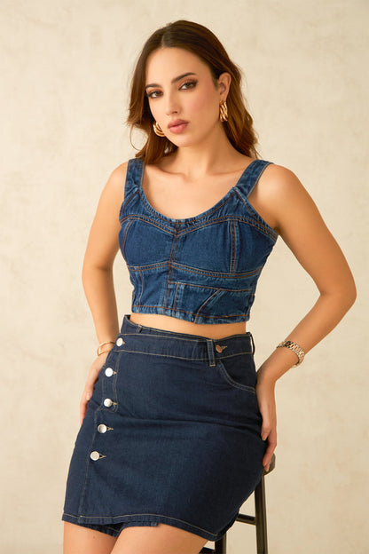 Dark Blue Wrap Mini Skirt