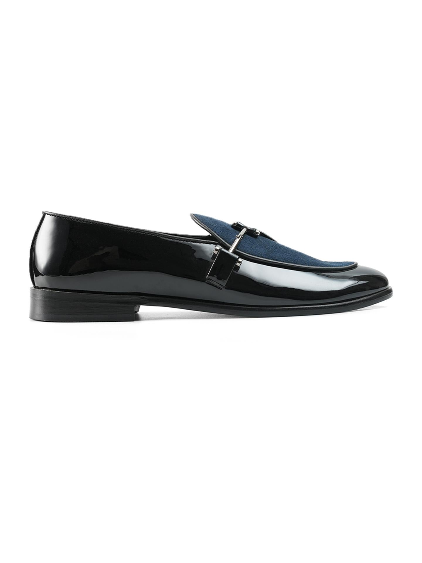 Monkstory Eclecta Glossy Side Buckle Slip Ons - Blue|Black