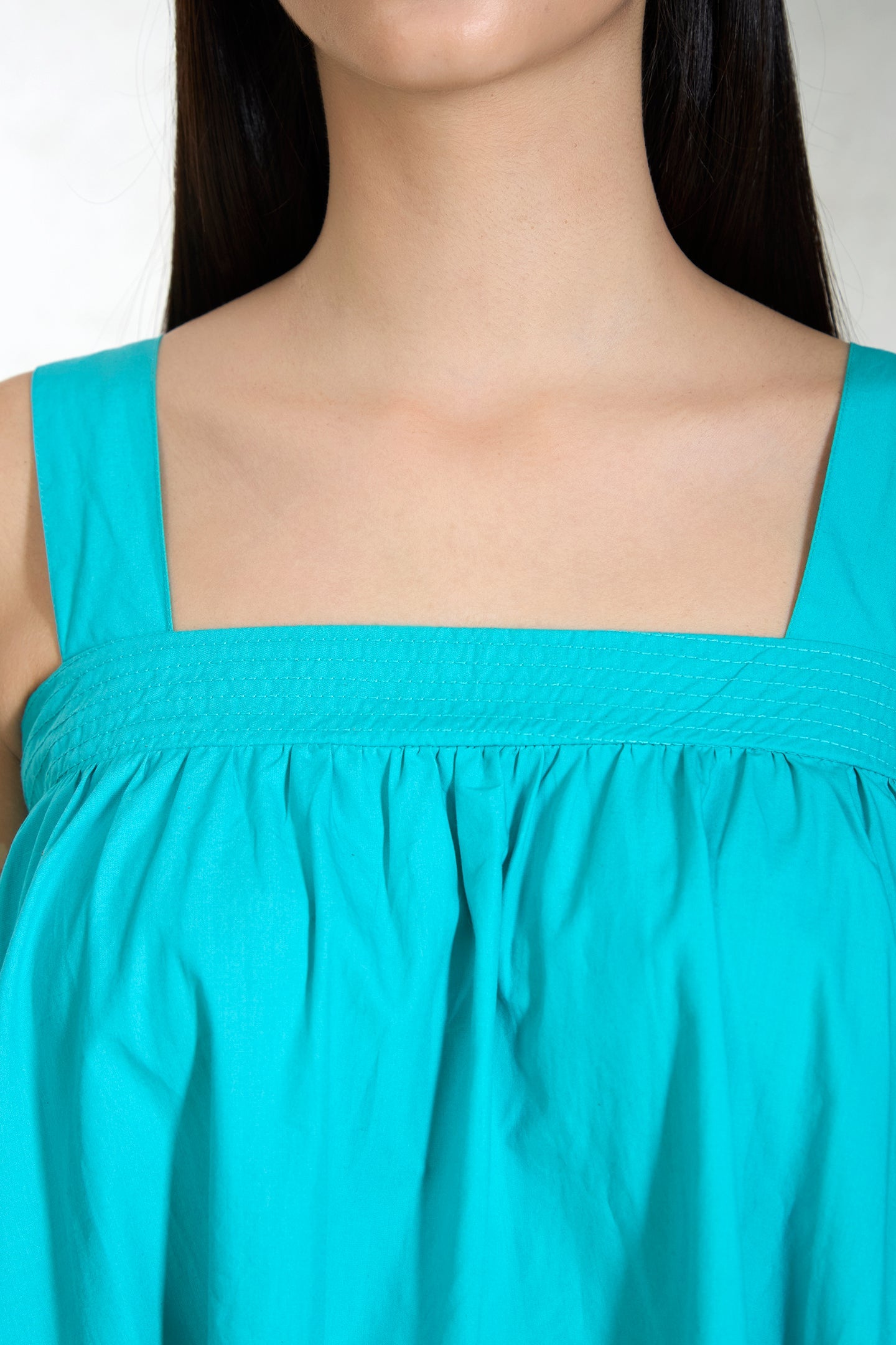 100% Cotton Teal Mini Dress With Broad Strap