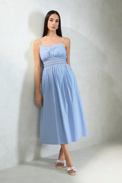 100% Cotton Waist Smocked Stripe Dress