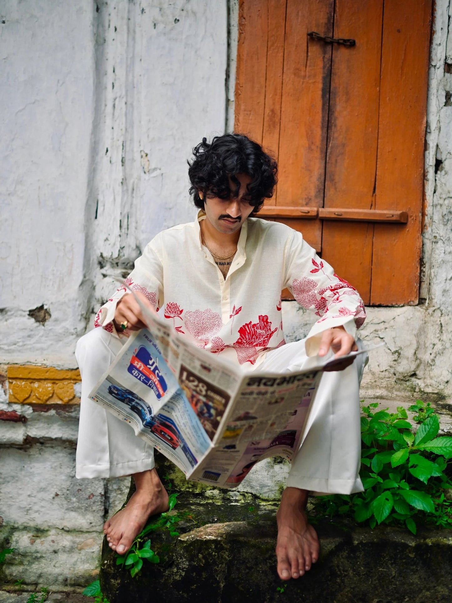 Scarlet Bloom Cotton Short Kurta