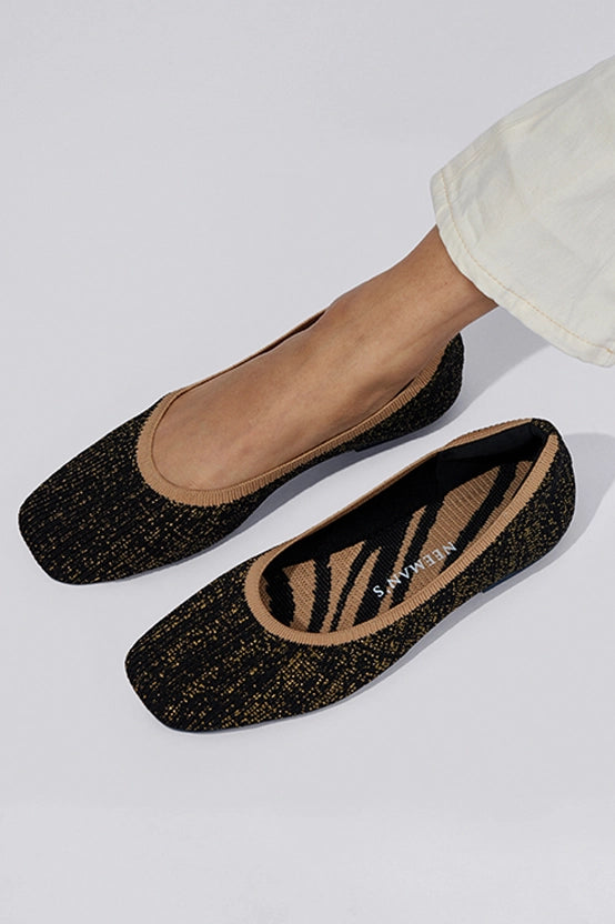 Neeman's Metallic Square Flats for Women | Ballerinas & Slip On Casual Shoes| Comfortable & Flexible
