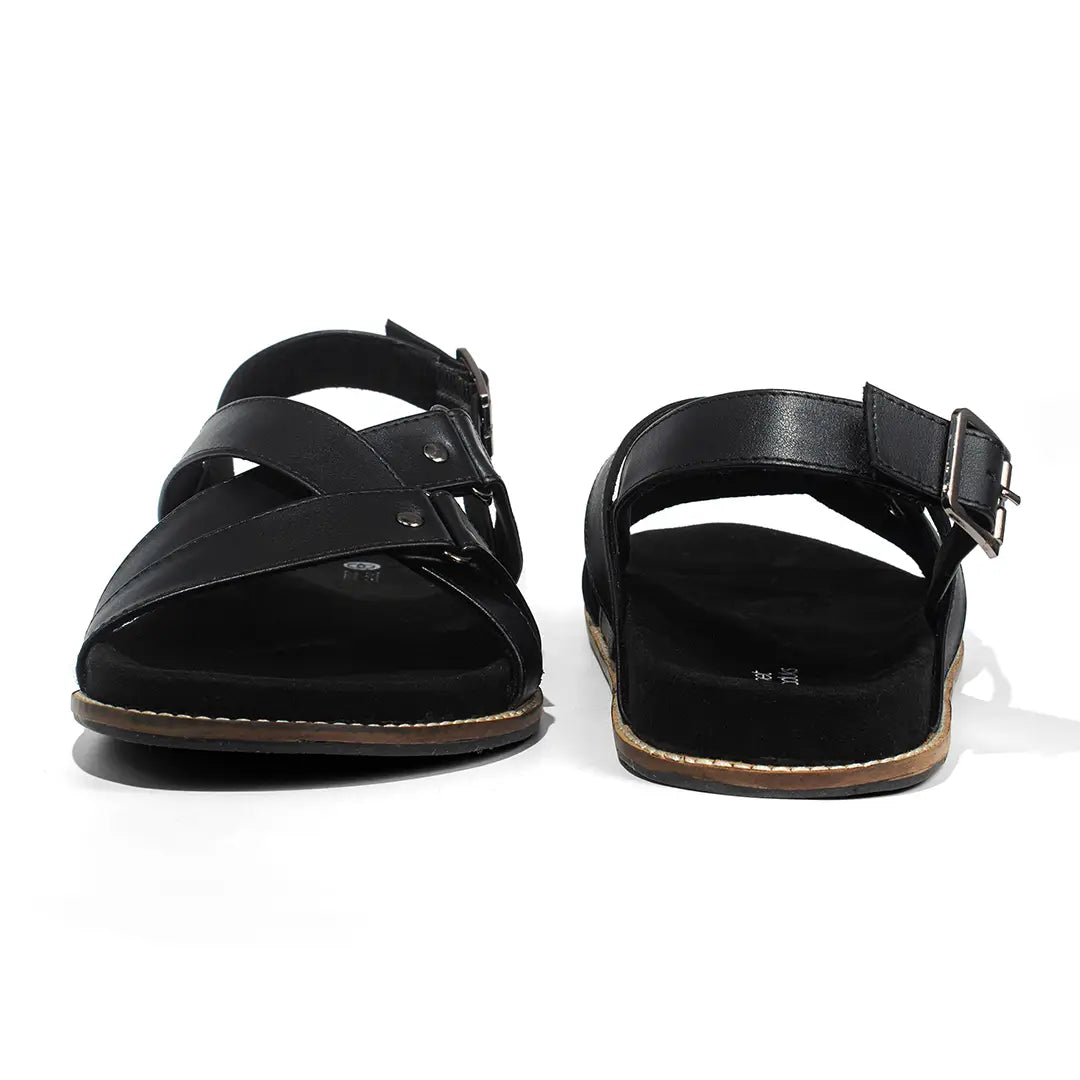 Paaduks Fox Crossover Vegan Leather Black Men Sandals