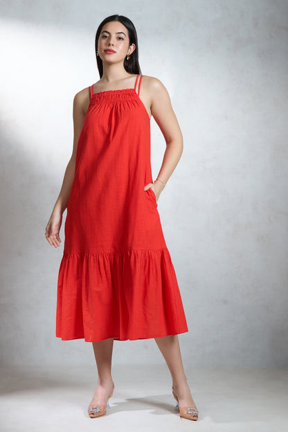 Cotton Coral Midi Dress