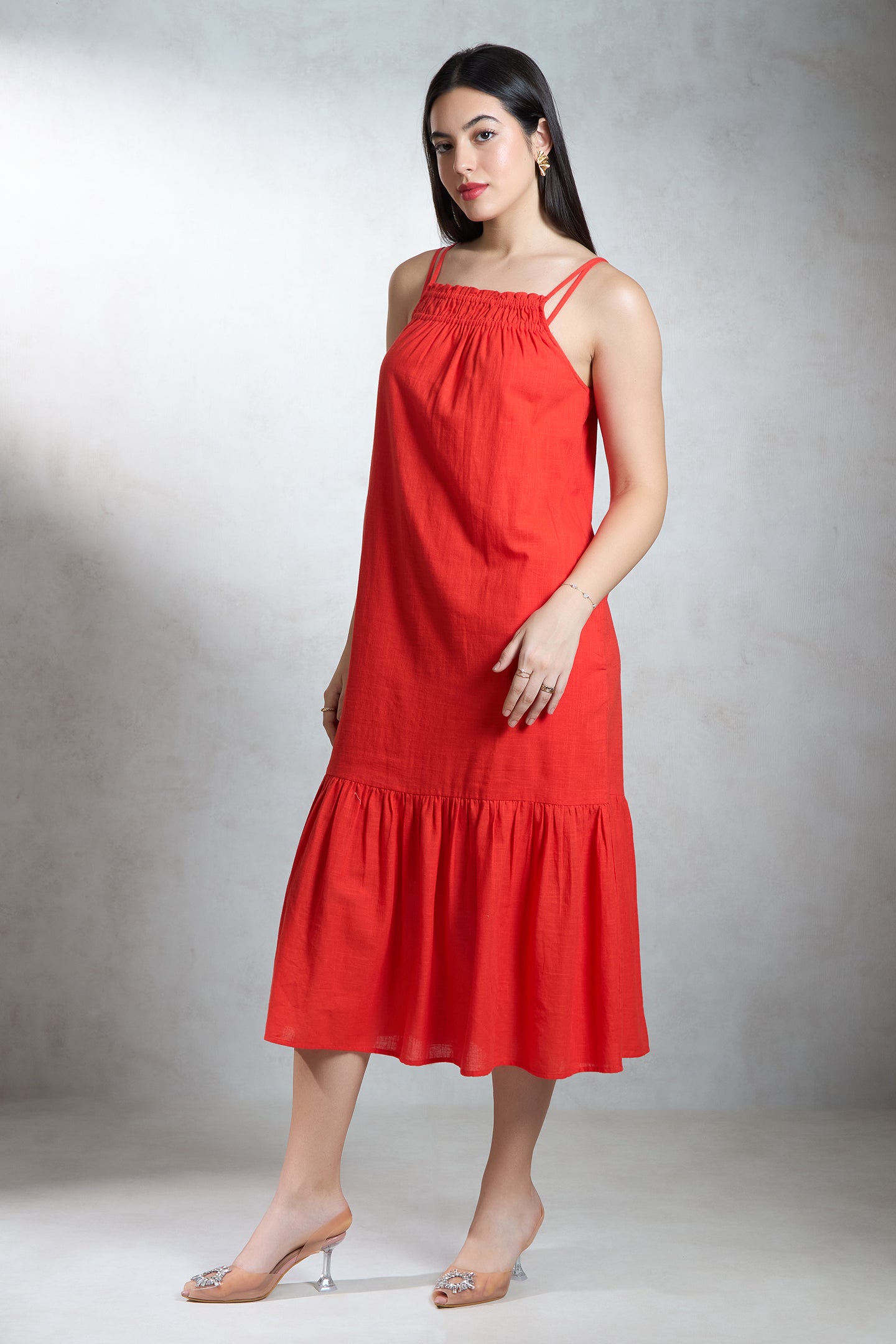 Cotton Coral Midi Dress