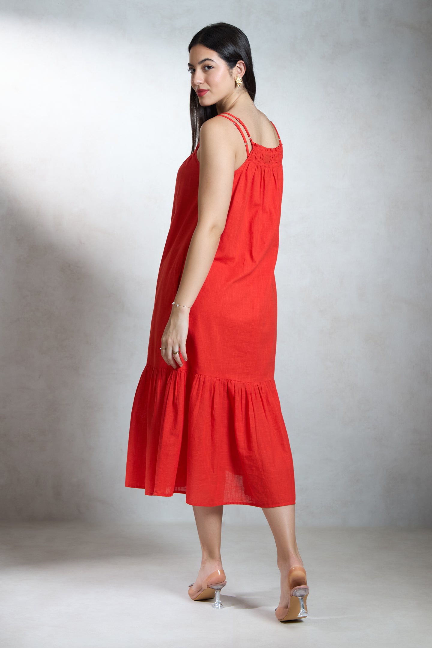 Cotton Coral Midi Dress