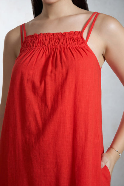 Cotton Coral Midi Dress