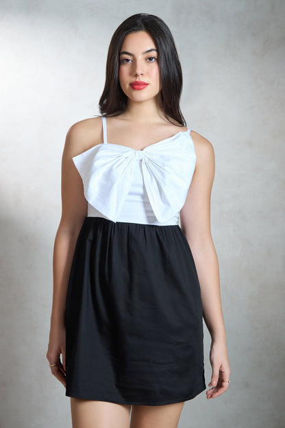 Cotton-Satin Dress With Bow