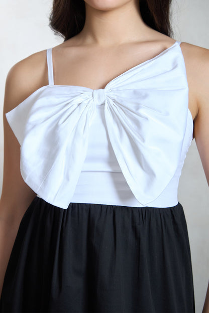 Cotton-Satin Dress With Bow