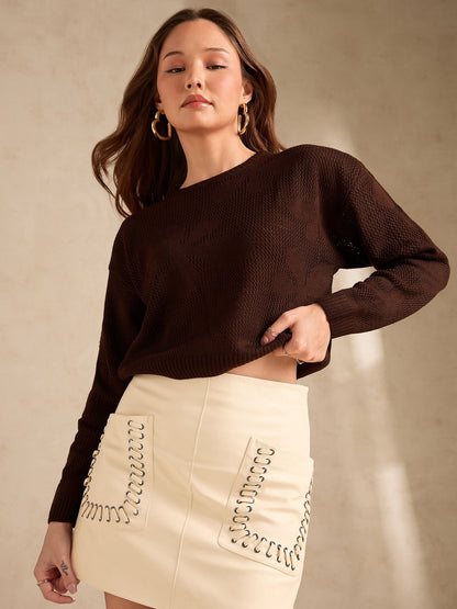 Brown Bold Floral Print Sweater