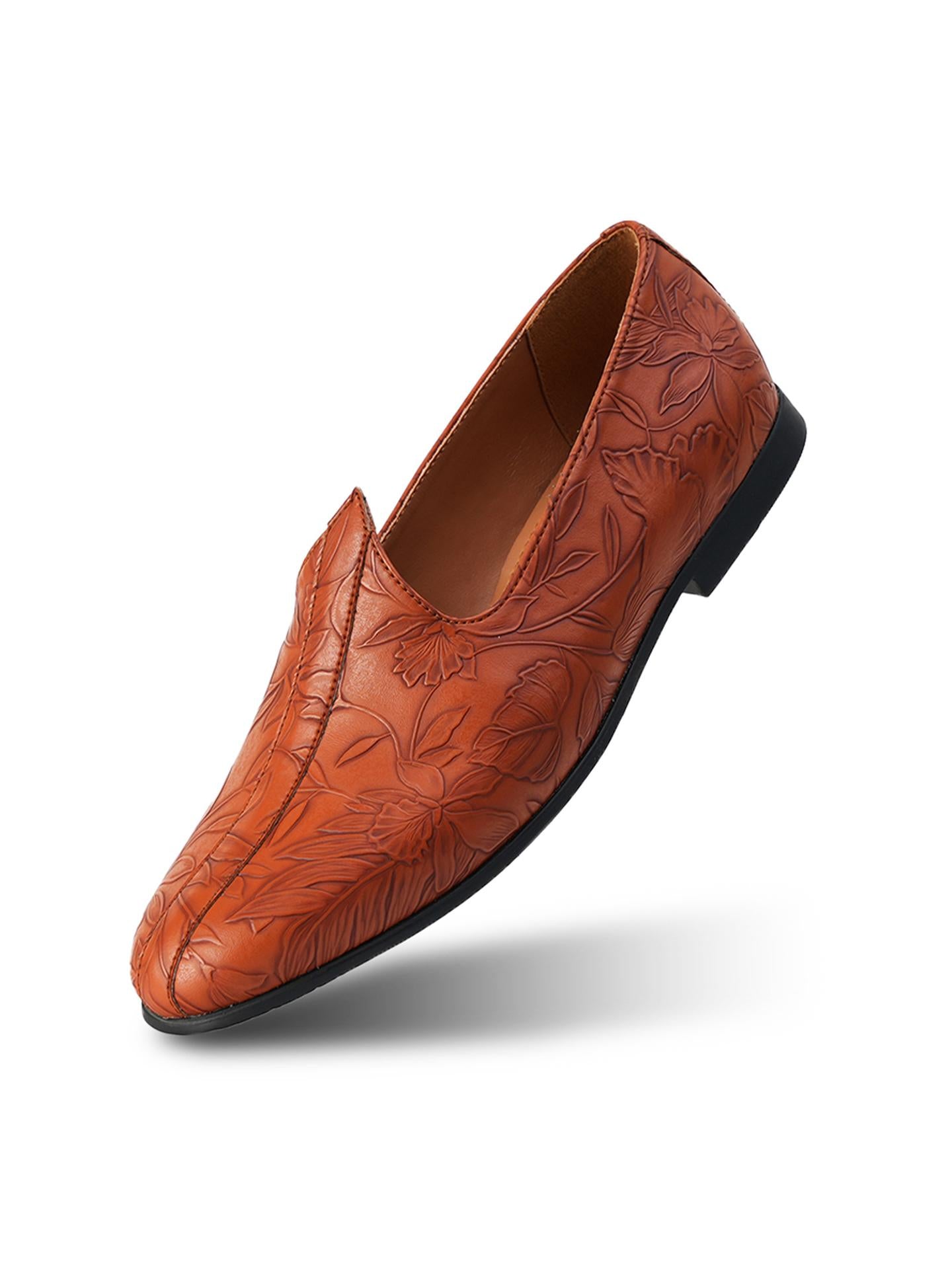 Monkstory Floral Mojari - Tan