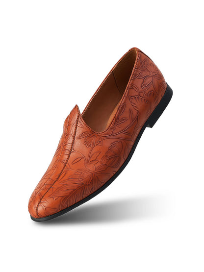 Monkstory Floral Mojari - Tan