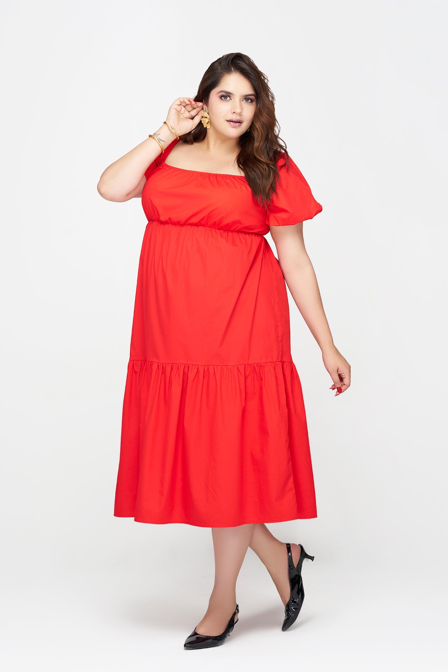 100% Cotton Puff Sleeve Maxi Dress