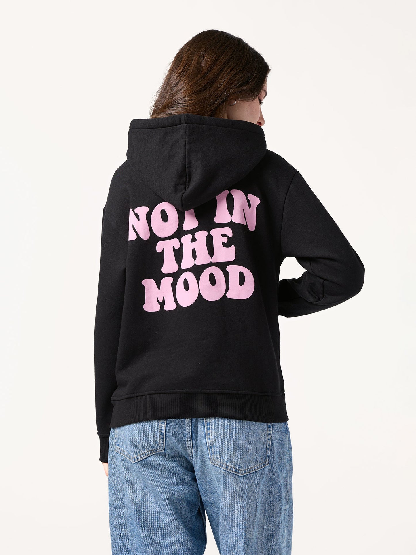Black Back Bold Graphic Hooded Fleece Sweatshirt