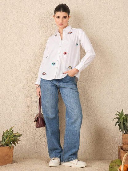 All Over Embroidered Linen Shirt