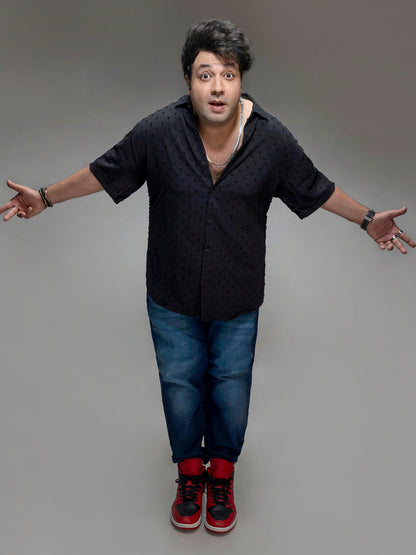 Black Textured Casual Shirt