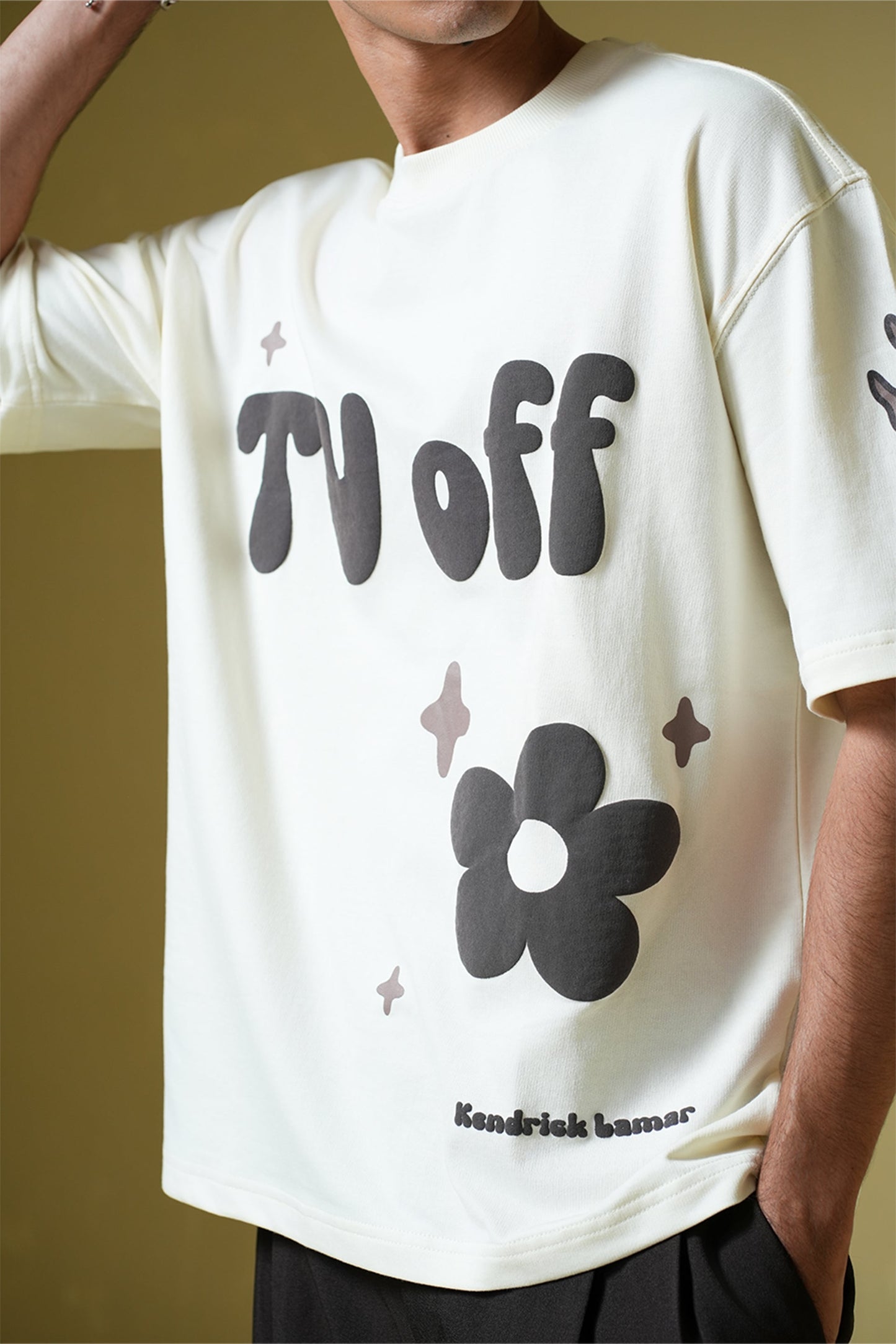 TV off Cream Oversized T-Shirt