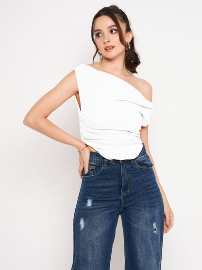 Cotton Stretchable Draped Crop Top