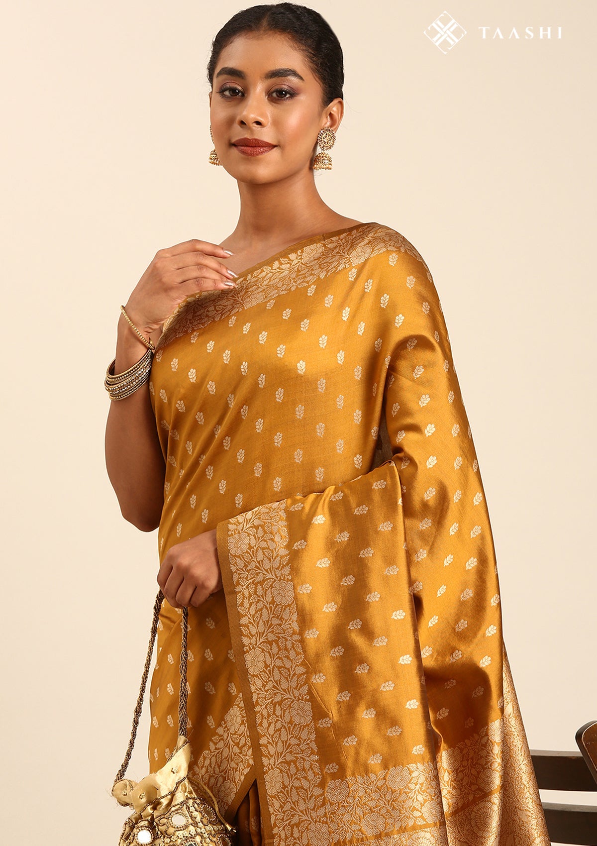 Mustard Butta Woven Tussar Saree