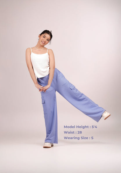 Wide Leg Cargos in Cornflower Blue