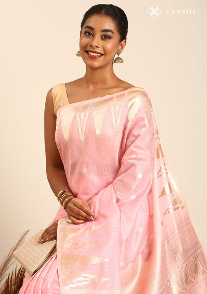 Pastel Pink Traditional Temple Pattern Tussar Saree