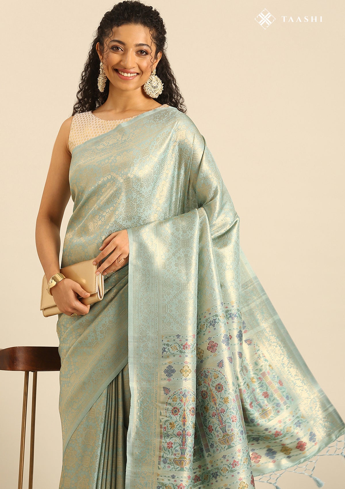 Dusty Blue Banarasi Saree