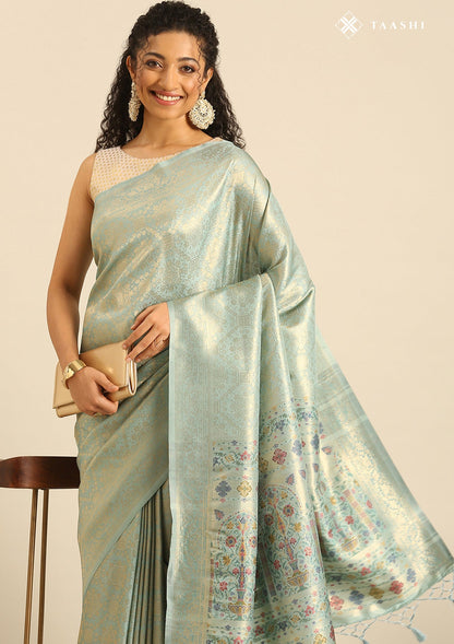 Dusty Blue Banarasi Saree