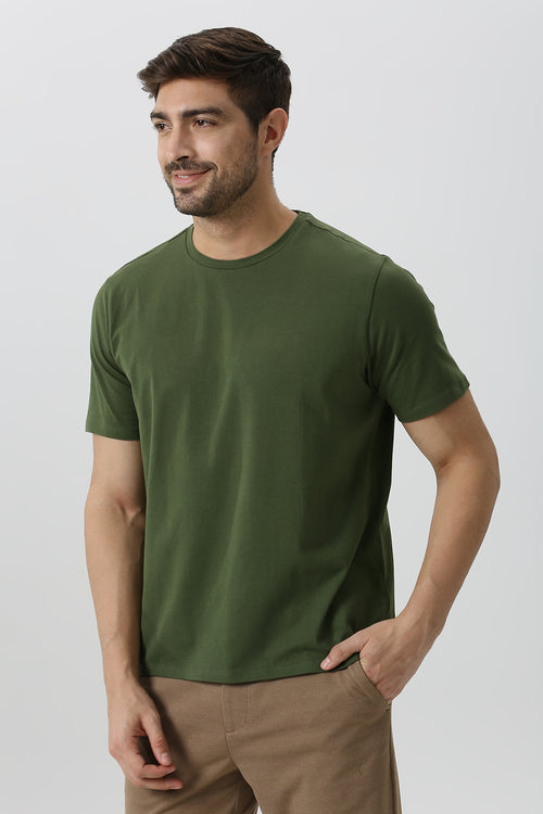 Essential Stretch T-Shirt (Olive & White)