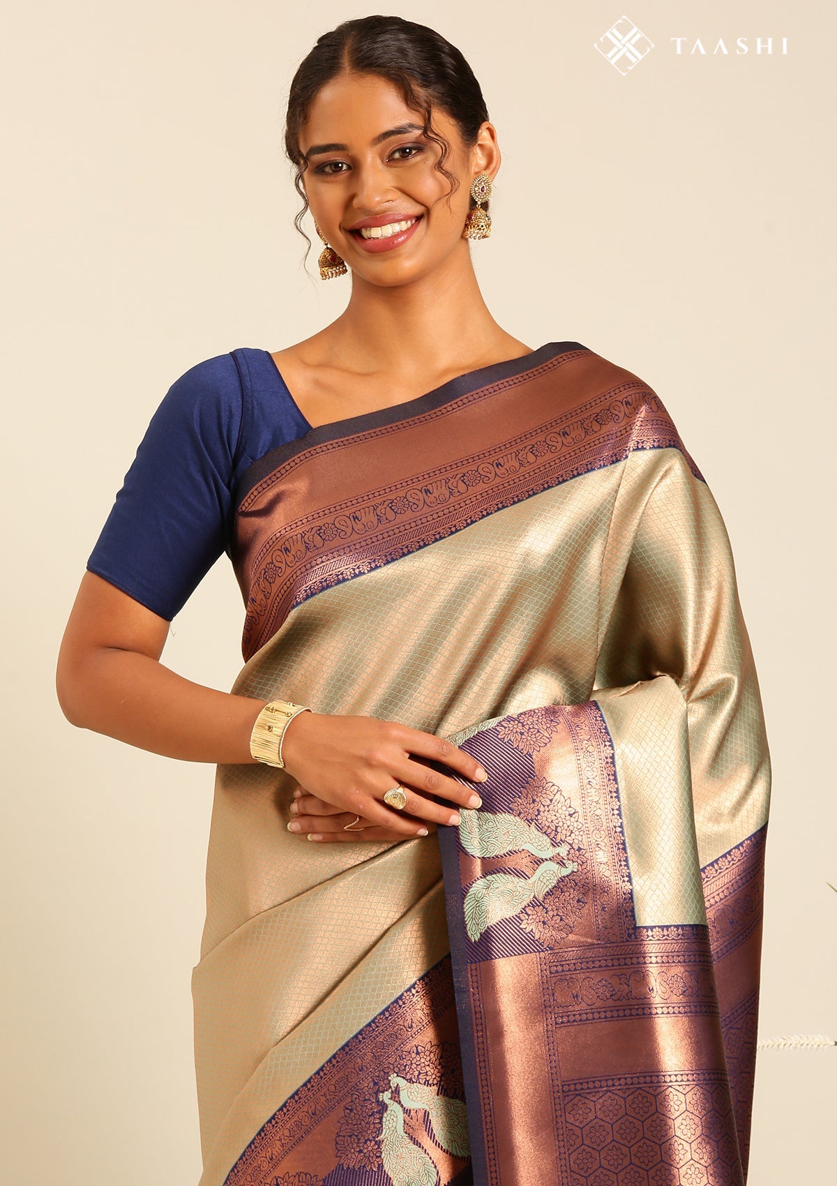 Sea Green Tissue Brocade Weaving Silk Saree