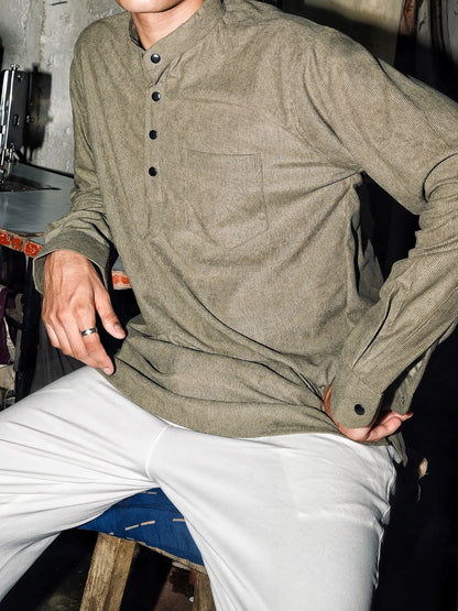 Light Olive Corduroy Short Kurta