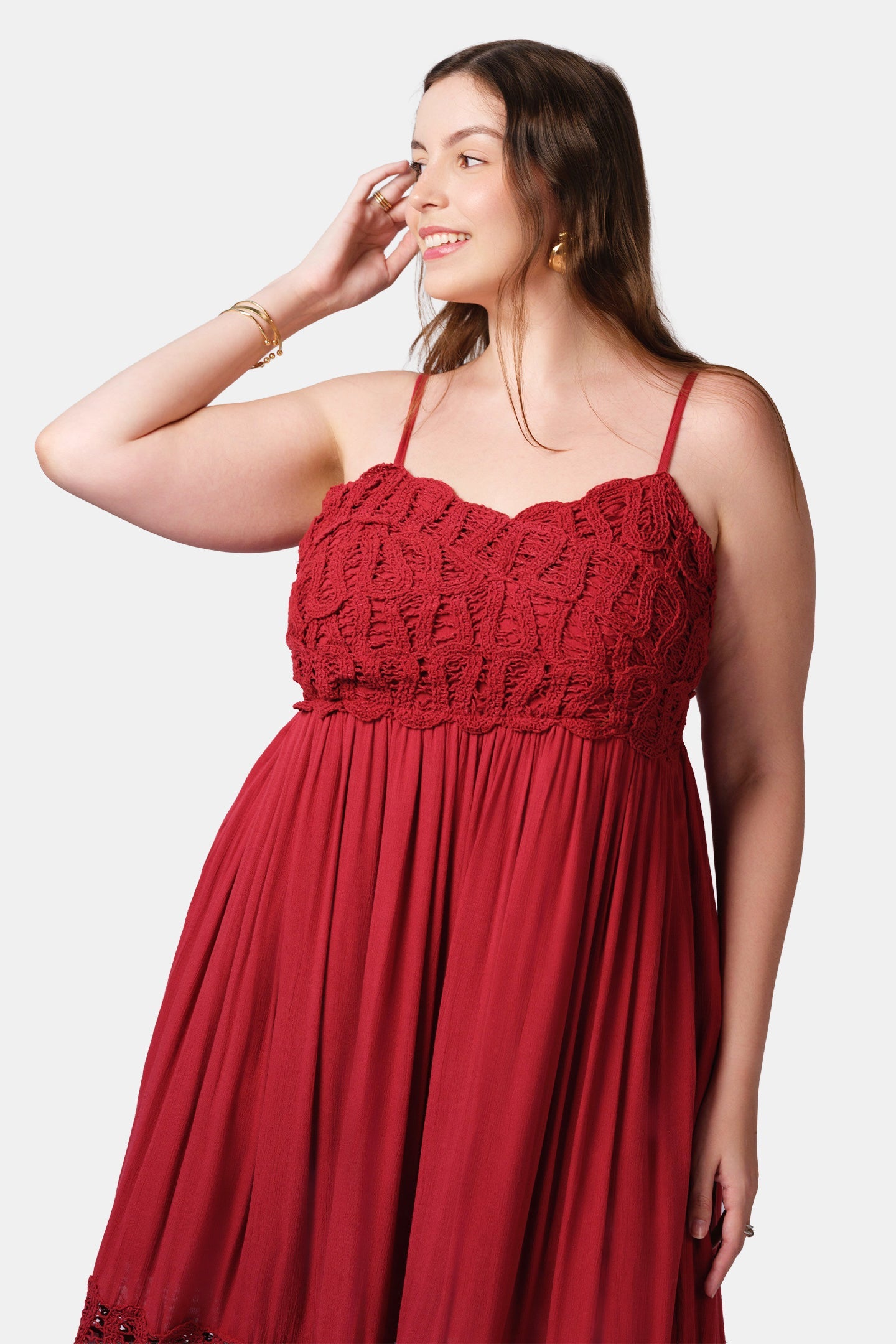 100% Viscose Maxi Dress Strappy Lace Style