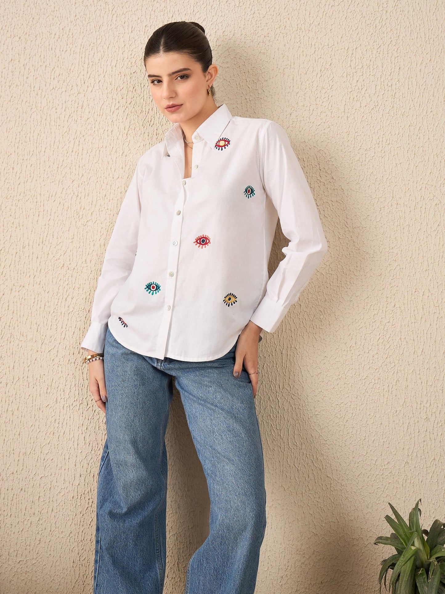 All Over Embroidered Linen Shirt