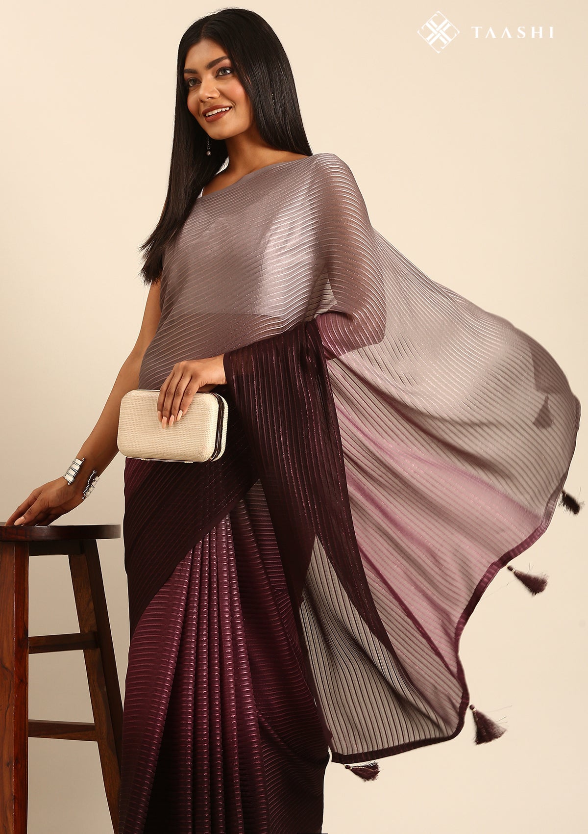 Multicolor Ombre Striped Chiffon Saree