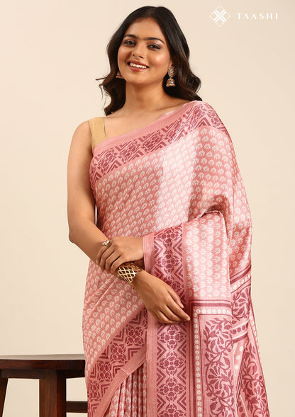 Dusty Pink Butti Printed Art Tussar Matka Silk Saree