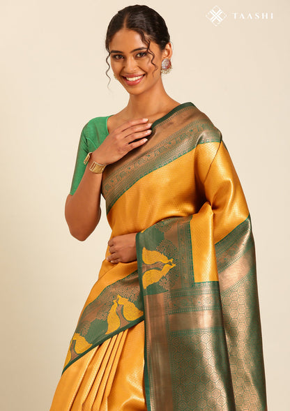 Mustard Tissue Brocade Weaving Silk Saree