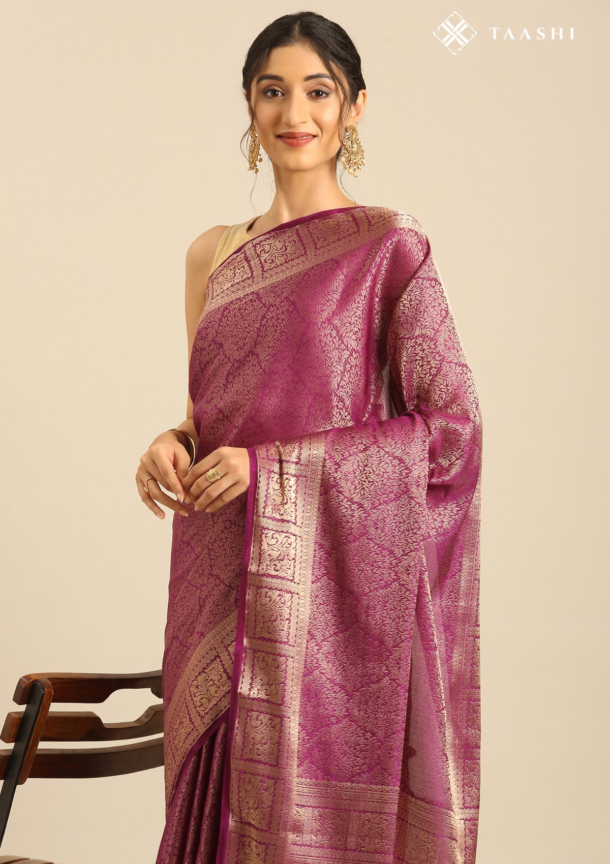 Purple Brocade Crepe Saree