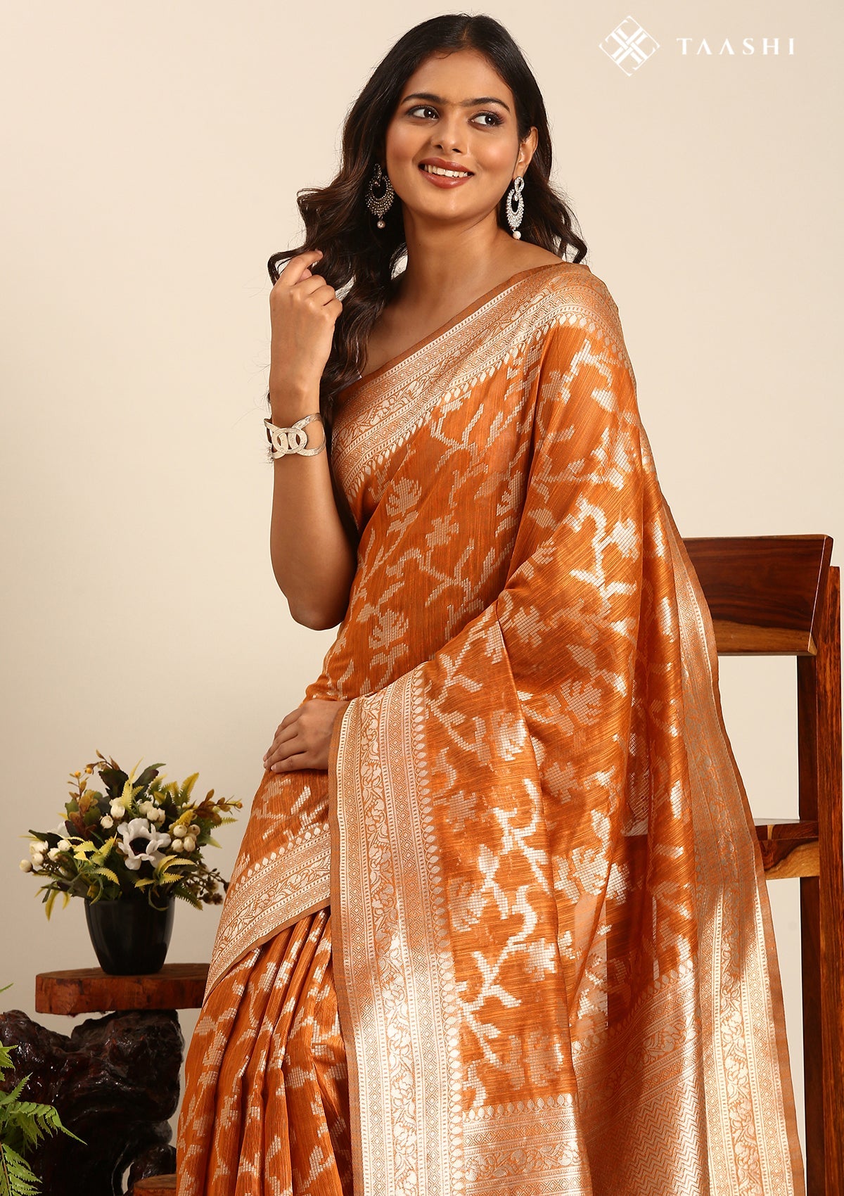 Rust Jaal Woven Tussar Saree