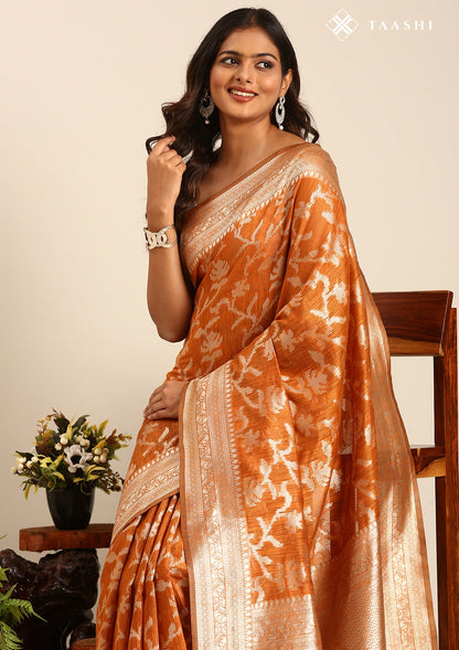 Rust Jaal Woven Tussar Saree