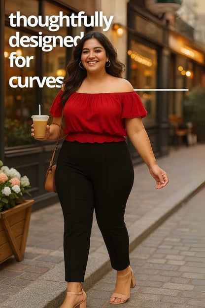 Plus Size Black Tummy Shaper Straight Fit Pants