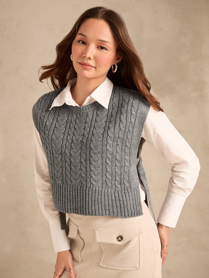 Grey Chunky Cable Knit Sweater