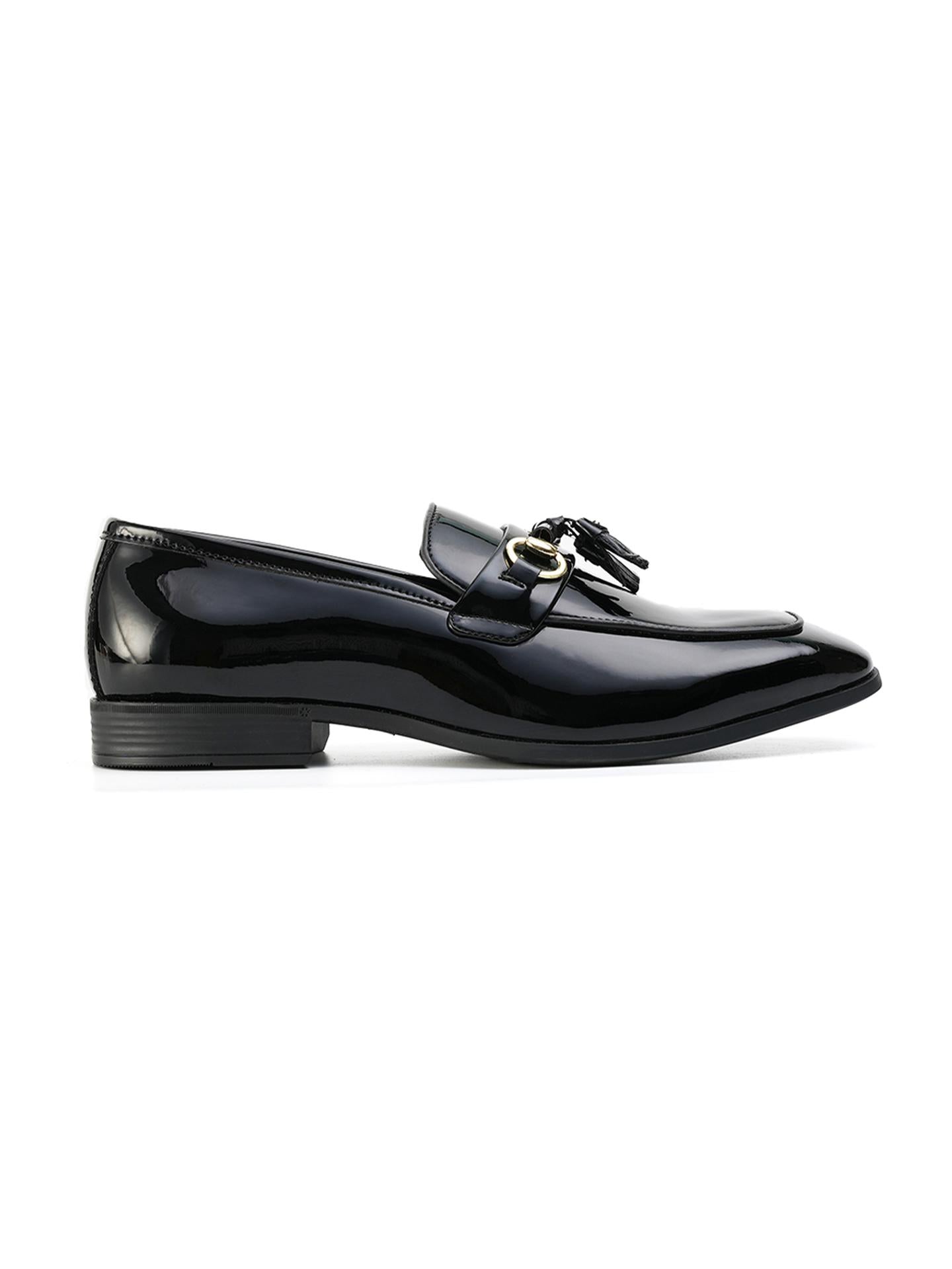 Monkstory Horsebit Tasseled Patent Slip-Ons - Black