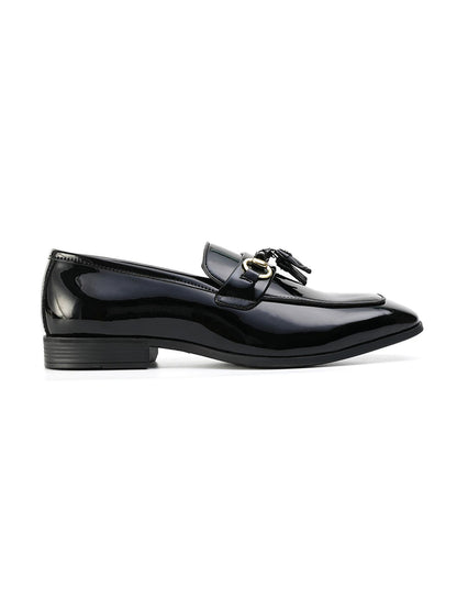 Monkstory Horsebit Tasseled Patent Slip-Ons - Black