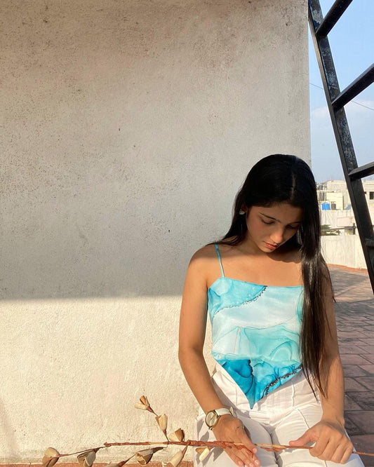 Blue & Gold Aqua Scarf Top