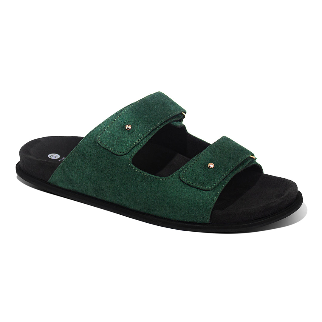Paaduks Zen Dual-Strap Vegan Suede Green Men Slides
