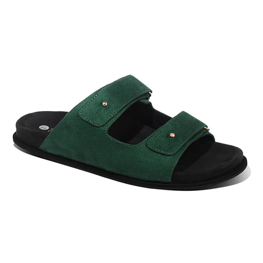 Paaduks Zen Dual-Strap Vegan Suede Green Men Slides