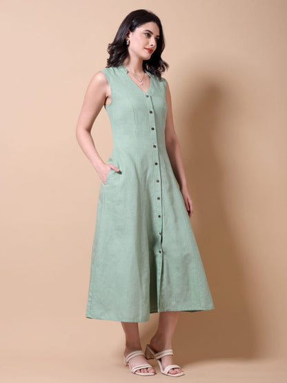 Relaxed Midi Shirt Dress | Green