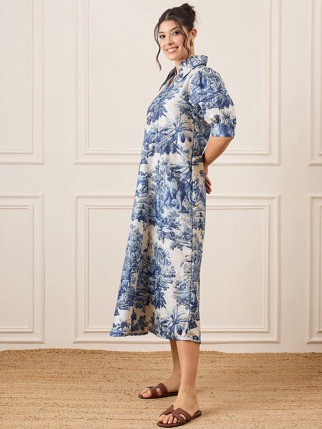 Front Pleated Linen Midi Dress